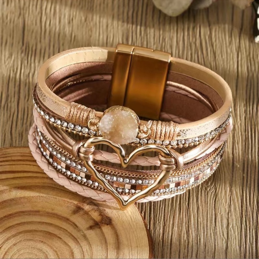 Bohemian Layered Stone Leather Bracelet - Picture 5 of 6